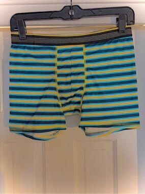(Never Worn) Retro Bold Men's Striped Boxer Briefs - Blue & Yellow - Size XLarge